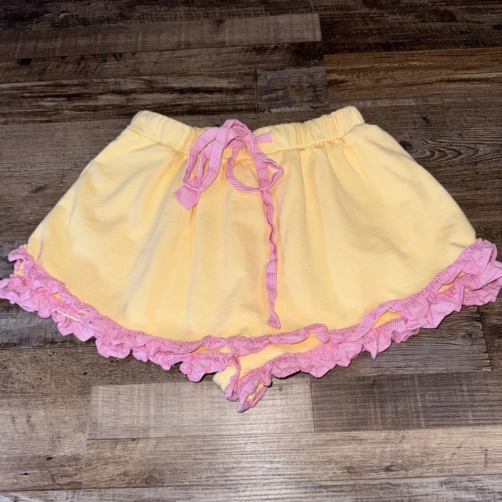 Peach Love California Ruffle Lounge Skort Yellow Pink Gingham Coquette Small
